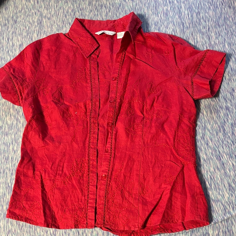 100% linen embroidered Button-Up Shirt